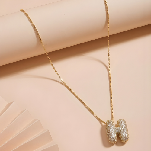 Bubble pave initial necklace - 18k gold plated