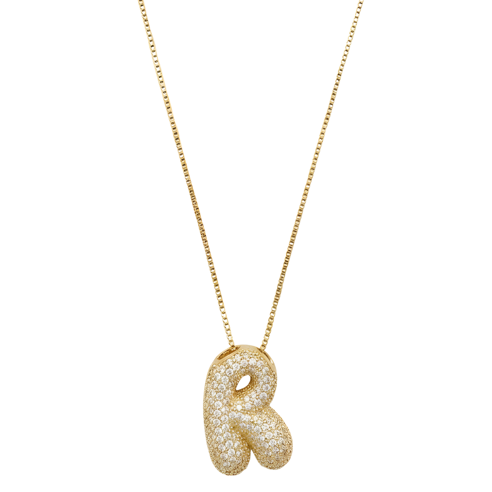 Bubble pave initial necklace - 18k gold plated