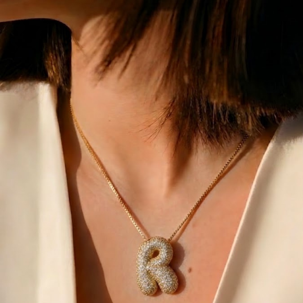 Bubble pave initial necklace - 18k gold plated