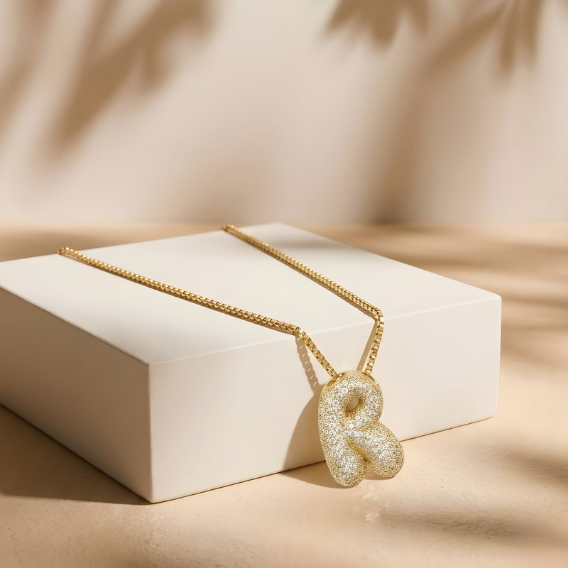 Bubble pave initial necklace - 18k gold plated