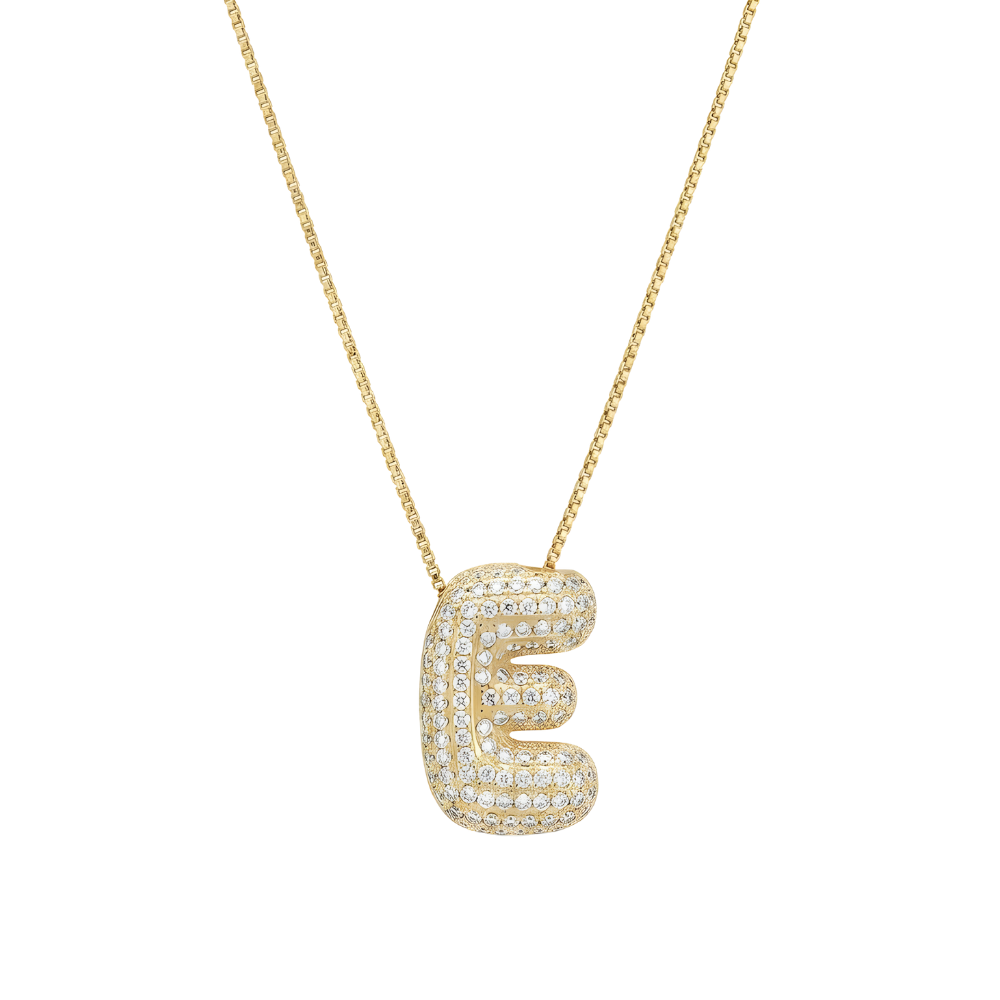 Bubble pave initial necklace - 18k gold plated
