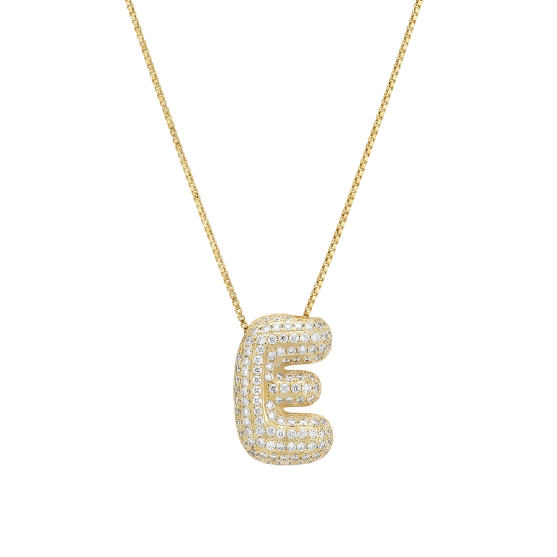 Bubble pave initial necklace - 18k gold plated E
