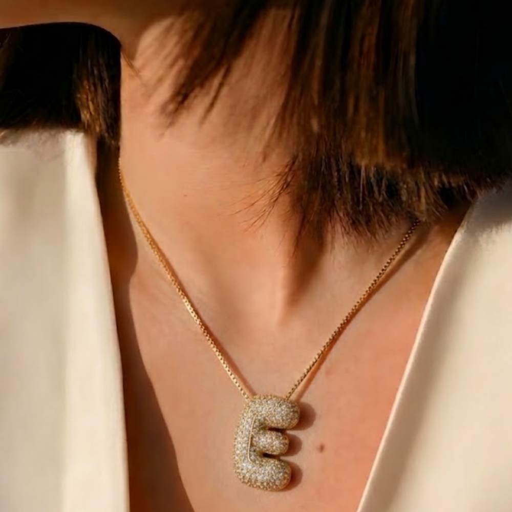 Bubble pave initial necklace - 18k gold plated