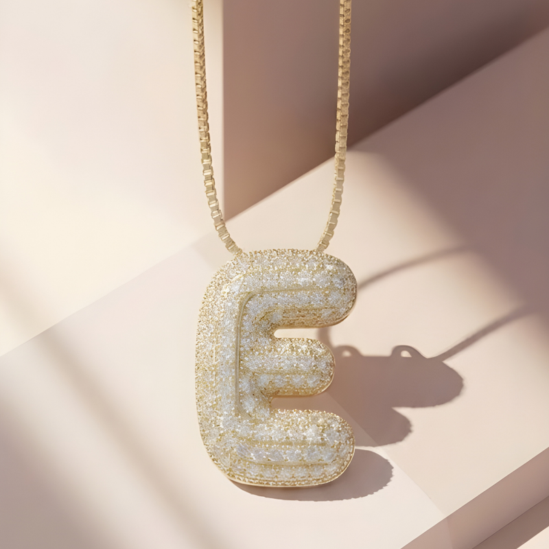 Bubble pave initial necklace - 18k gold plated