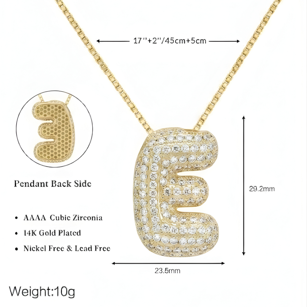 Bubble pave initial necklace - 18k gold plated