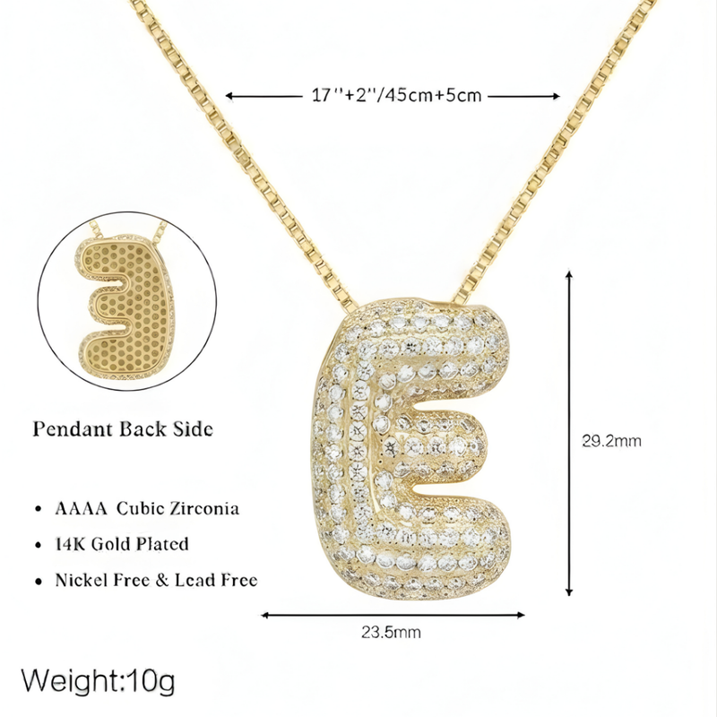 Bubble pave initial necklace - 18k gold plated