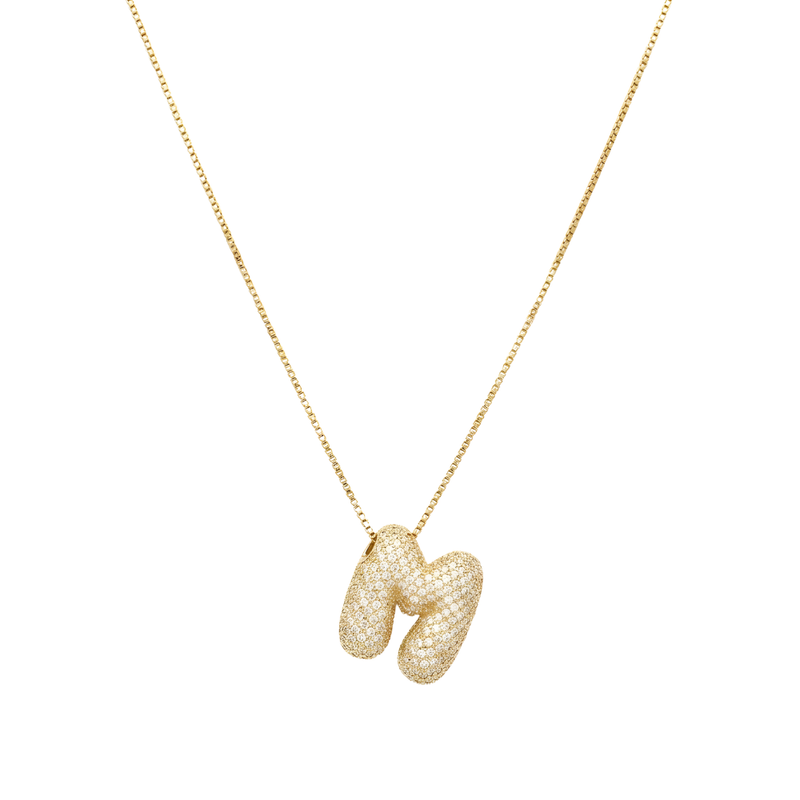 Bubble pave initial necklace - 18k gold plated M