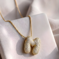 Bubble pave initial necklace - 18k gold plated