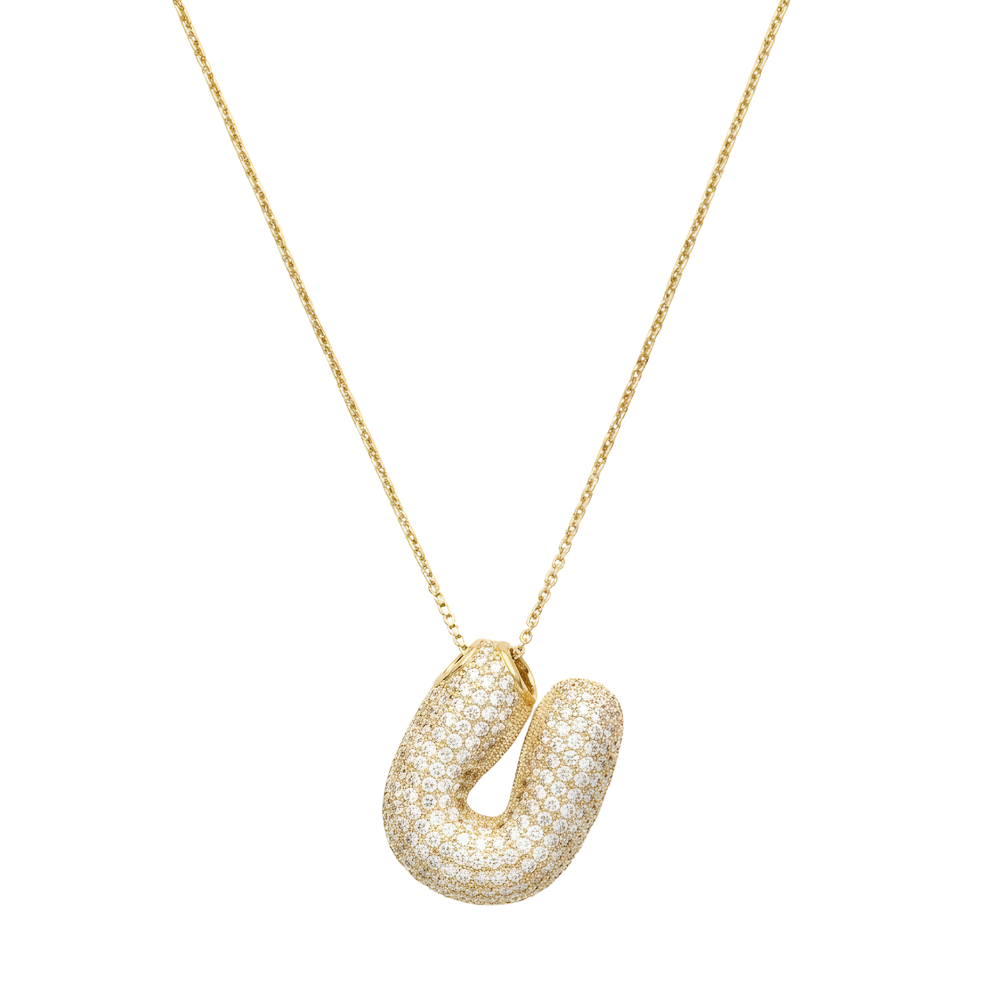 Bubble pave initial necklace - 18k gold plated