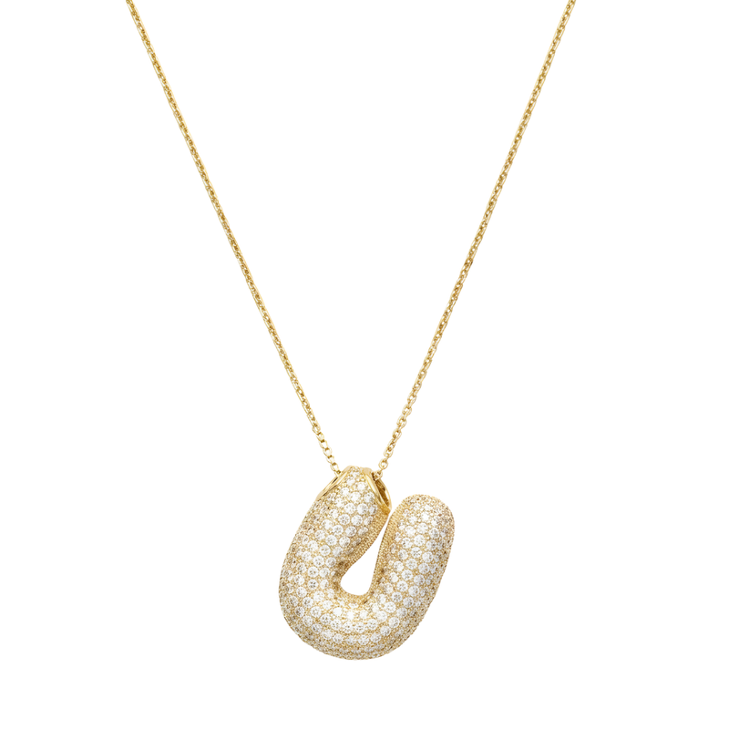 Bubble pave initial necklace - 18k gold plated U