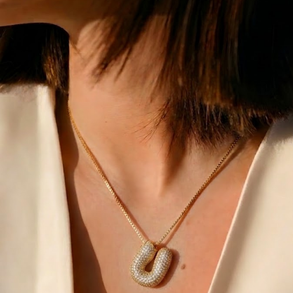 Bubble pave initial necklace - 18k gold plated