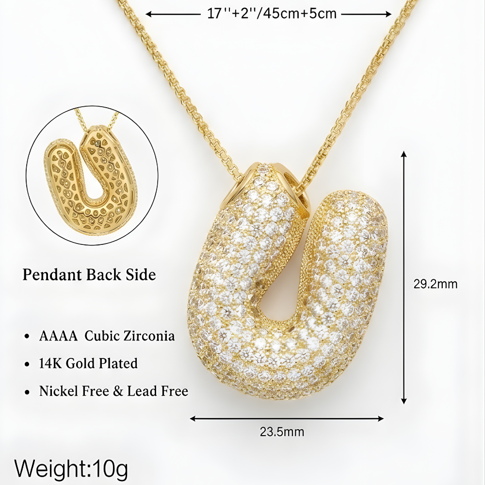 Bubble pave initial necklace - 18k gold plated