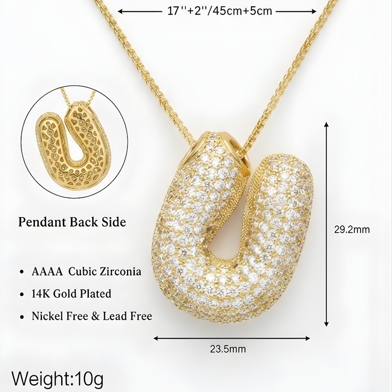 Bubble pave initial necklace - 18k gold plated