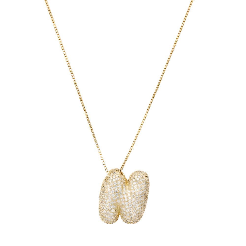 Bubble pave initial necklace - 18k gold plated