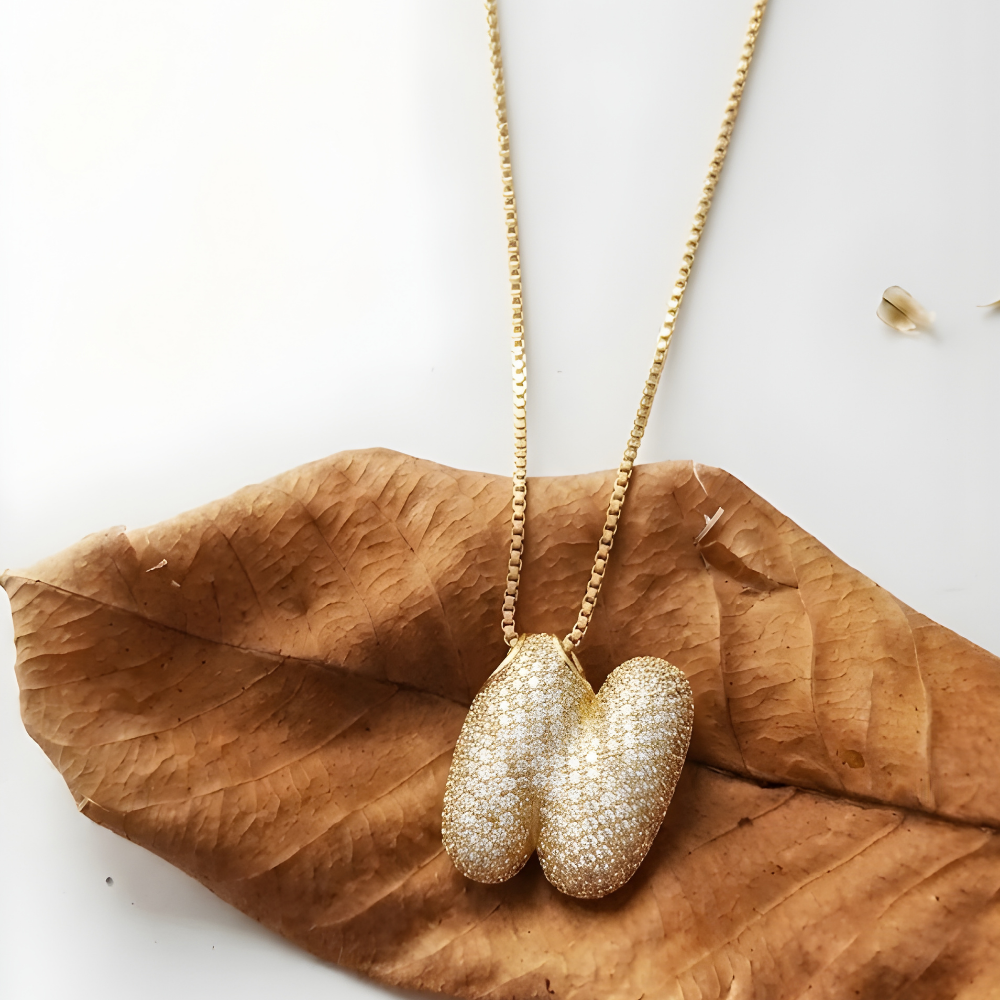 Bubble pave initial necklace - 18k gold plated