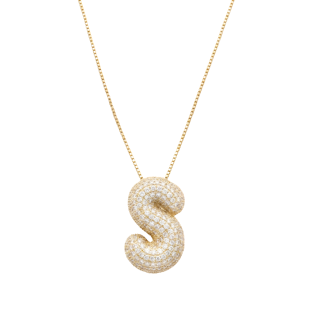 Bubble pave initial necklace - 18k gold plated