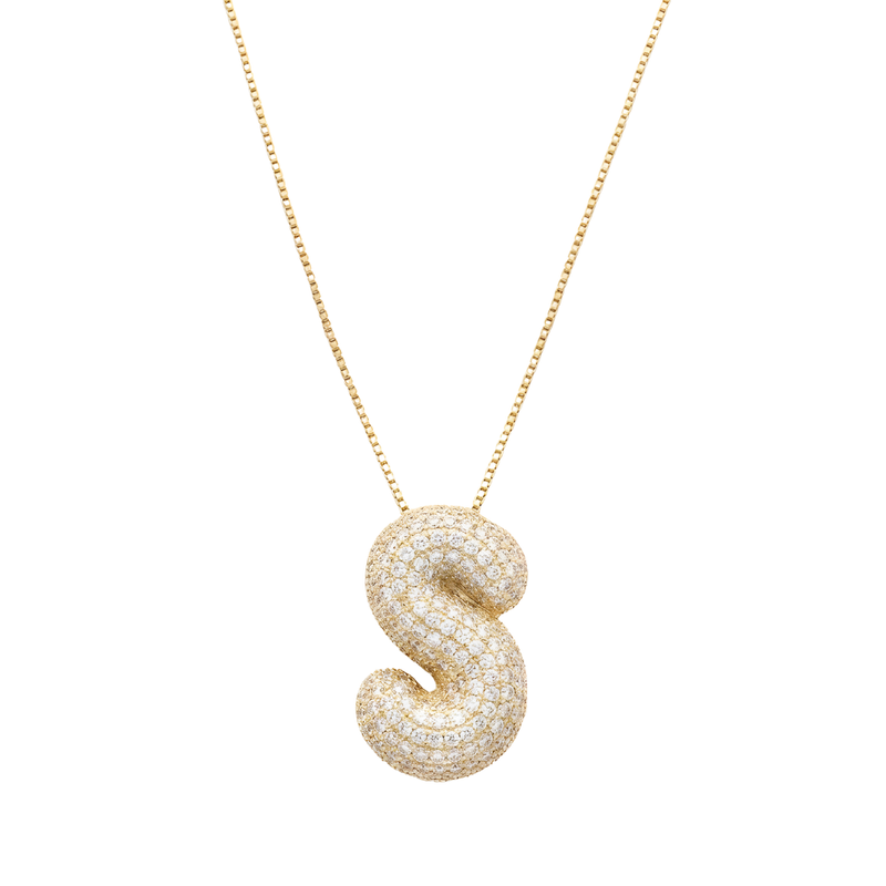 Bubble pave initial necklace - 18k gold plated S
