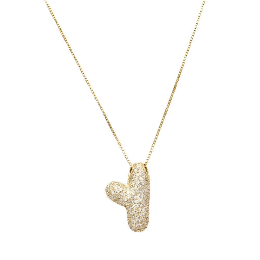 Bubble pave initial necklace - 18k gold plated