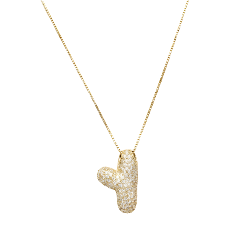 Bubble pave initial necklace - 18k gold plated Y