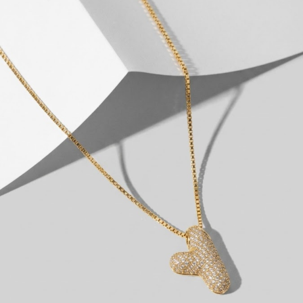 Bubble pave initial necklace - 18k gold plated