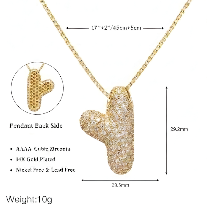 Bubble pave initial necklace - 18k gold plated
