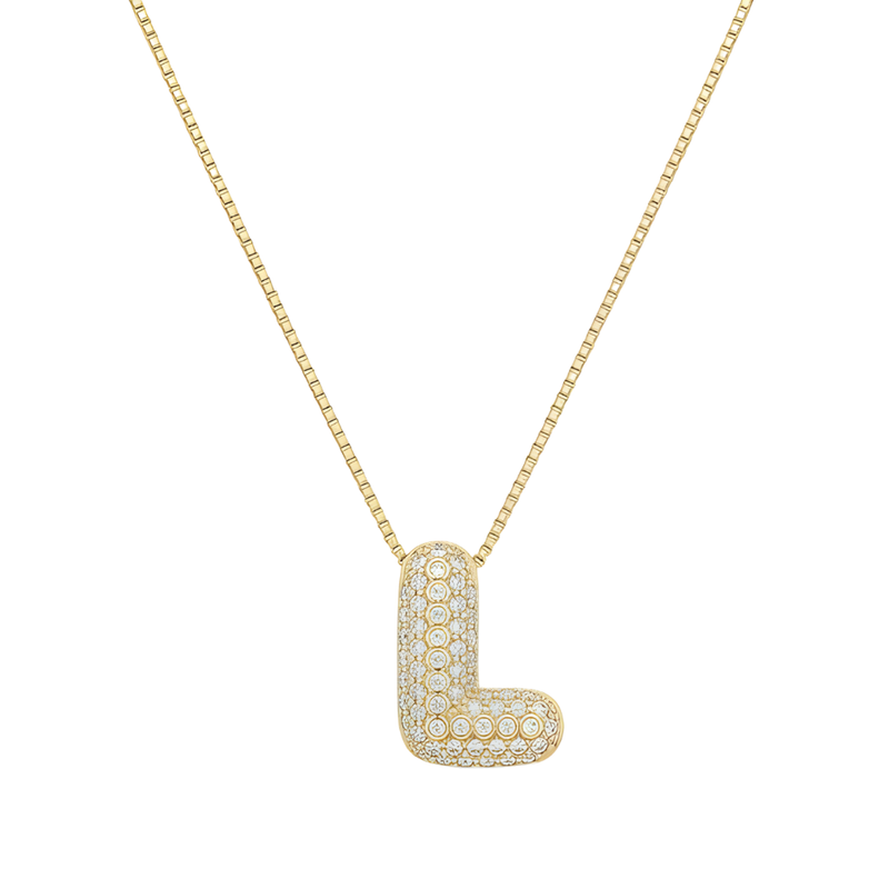 Bubble pave initial necklace - 18k gold plated L