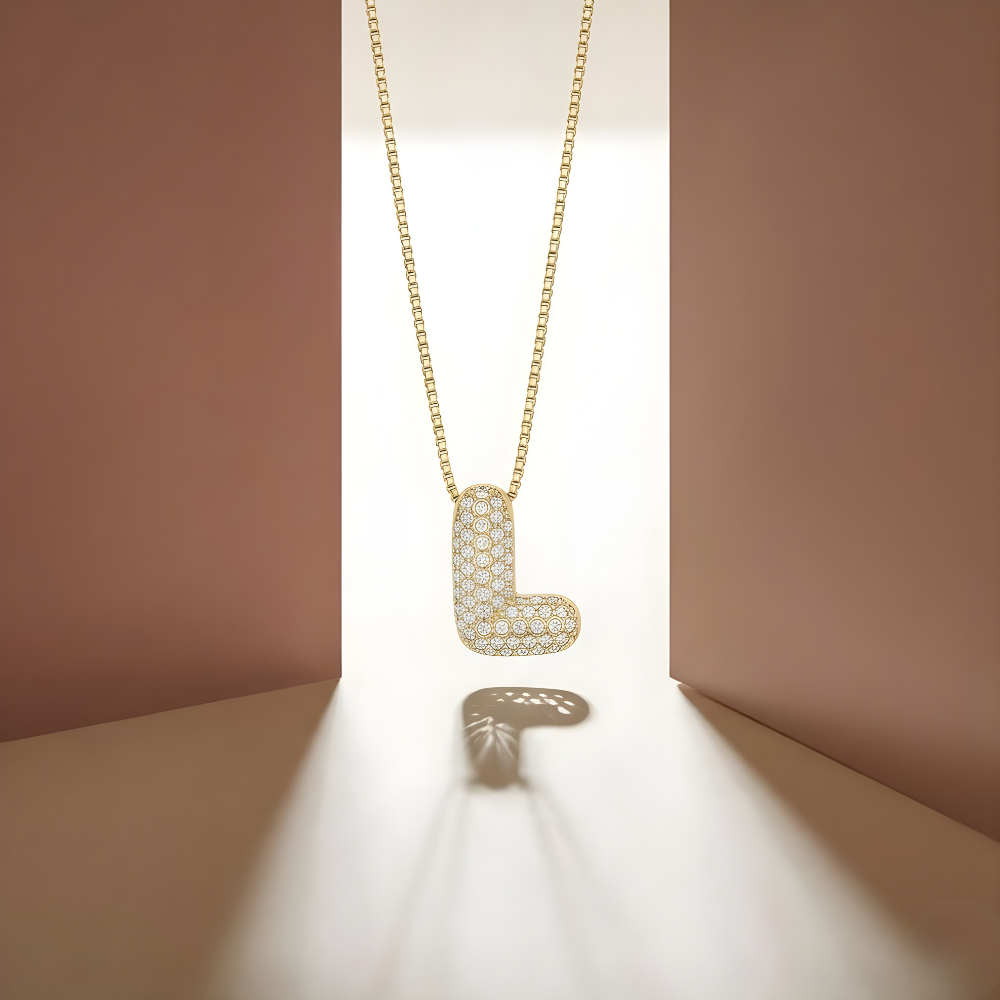 Bubble pave initial necklace - 18k gold plated