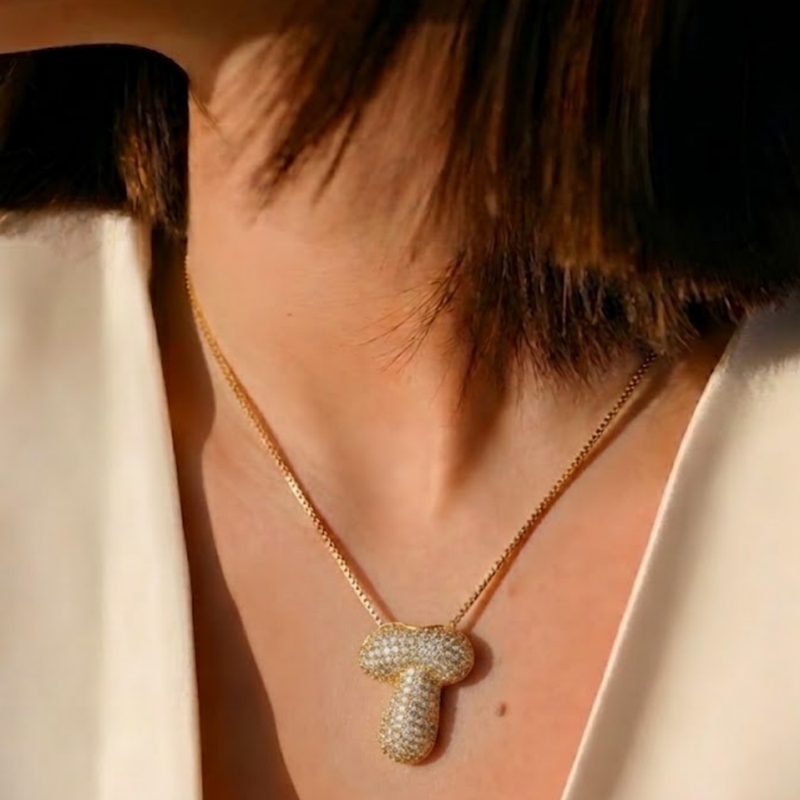 Bubble pave initial necklace - 18k gold plated