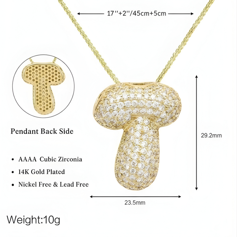 Bubble pave initial necklace - 18k gold plated