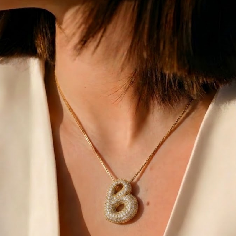 Bubble pave initial necklace - 18k gold plated