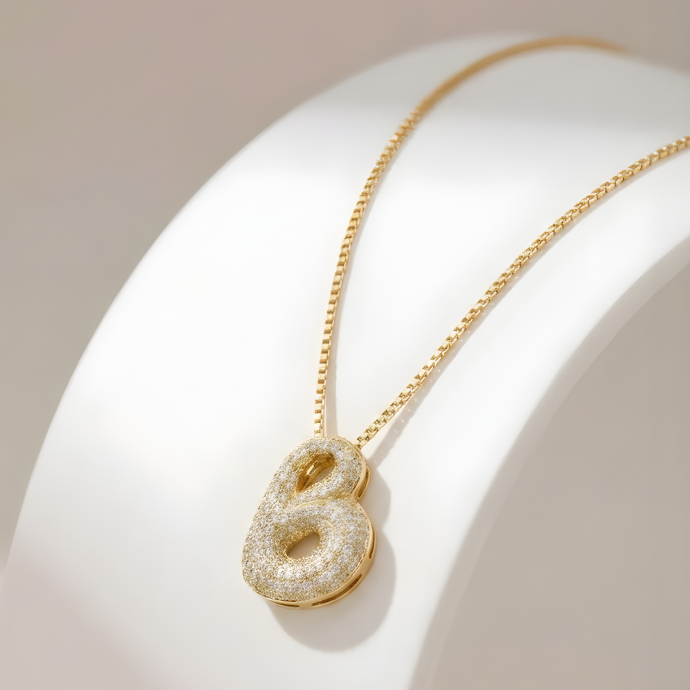 Bubble pave initial necklace - 18k gold plated