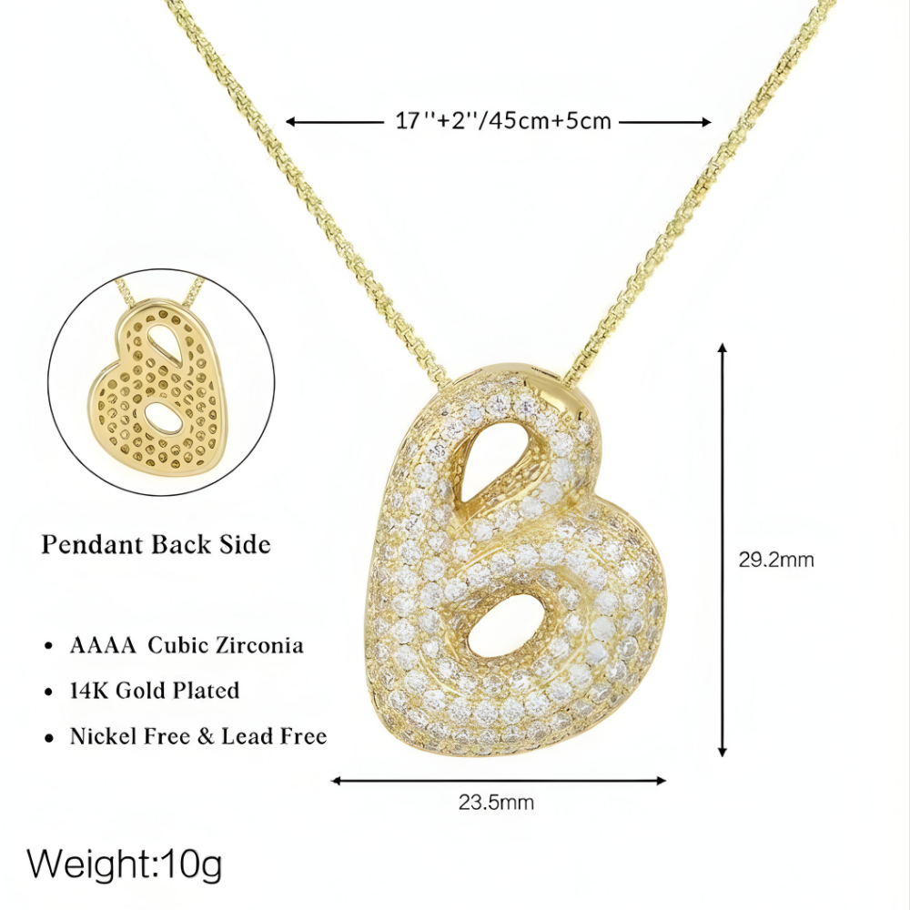 Bubble pave initial necklace - 18k gold plated
