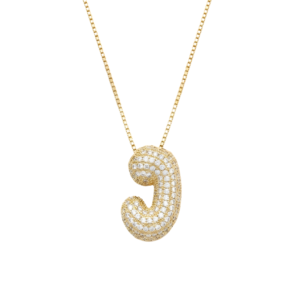 Bubble pave initial necklace - 18k gold plated