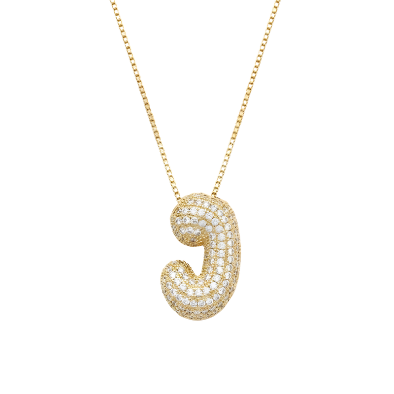 Bubble pave initial necklace - 18k gold plated J