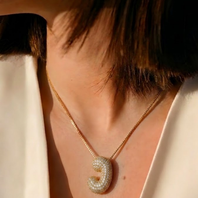 Bubble pave initial necklace - 18k gold plated