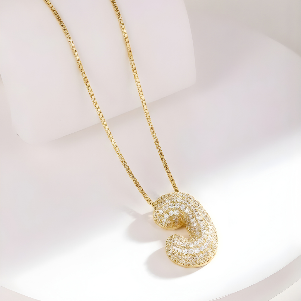 Bubble pave initial necklace - 18k gold plated