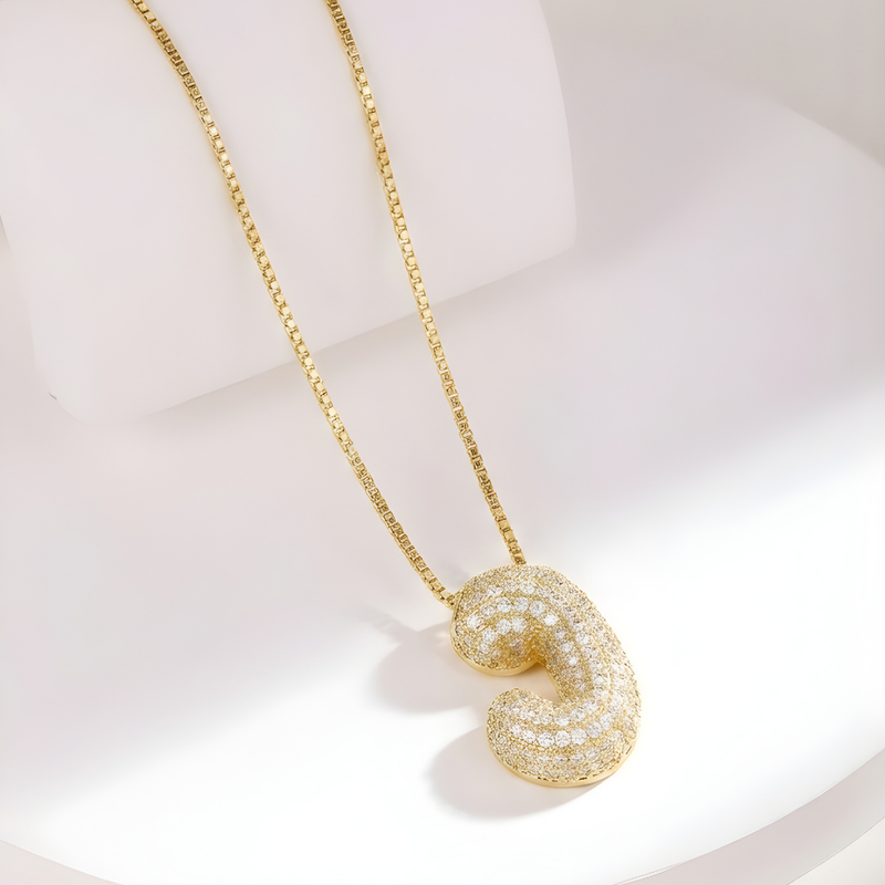 Bubble pave initial necklace - 18k gold plated