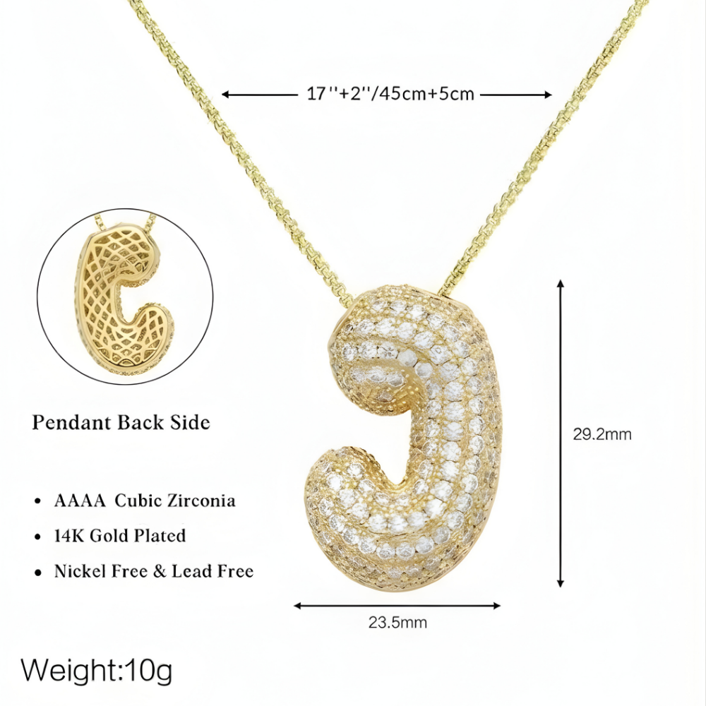 Bubble pave initial necklace - 18k gold plated