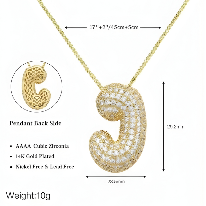 Bubble pave initial necklace - 18k gold plated