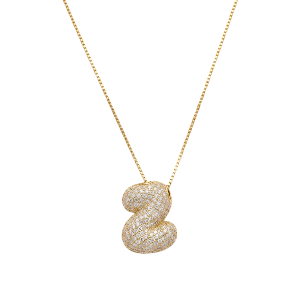 Bubble pave initial necklace - 18k gold plated