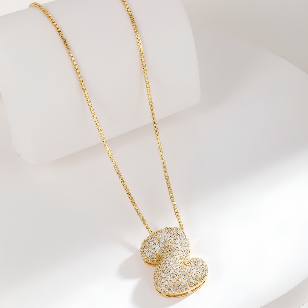 Bubble pave initial necklace - 18k gold plated