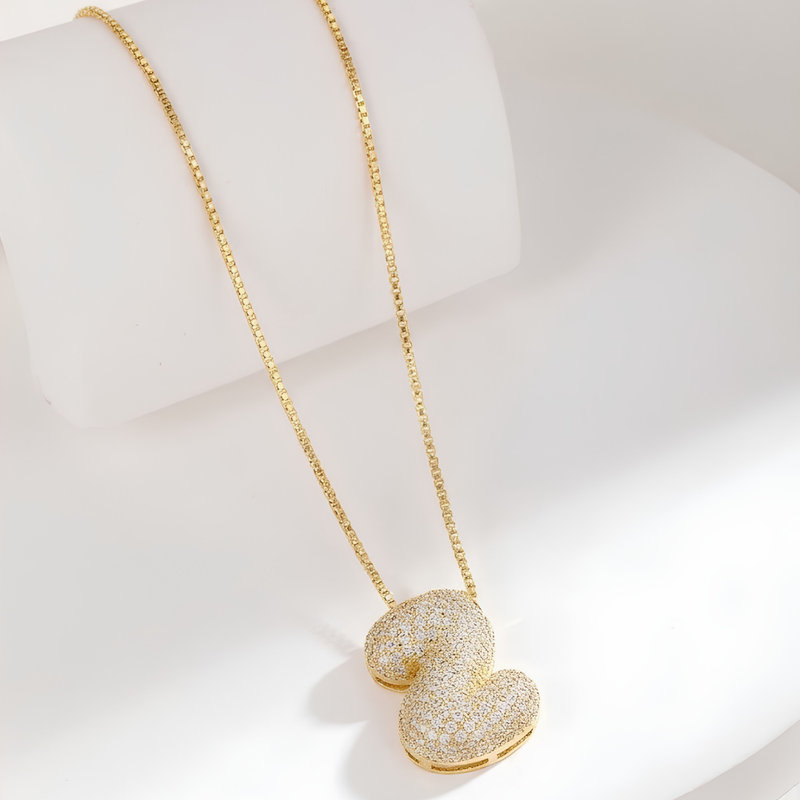 Bubble pave initial necklace - 18k gold plated
