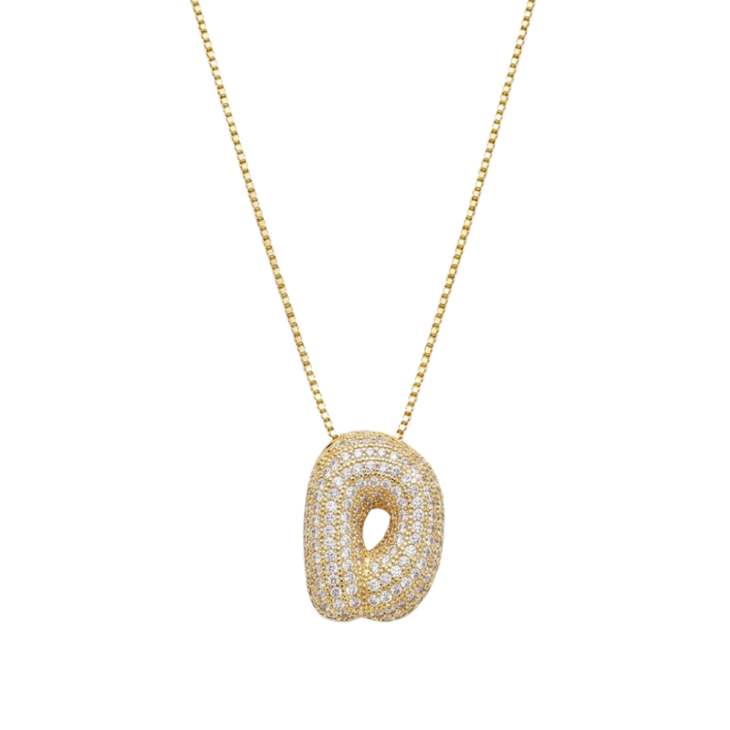 Bubble pave initial necklace - 18k gold plated