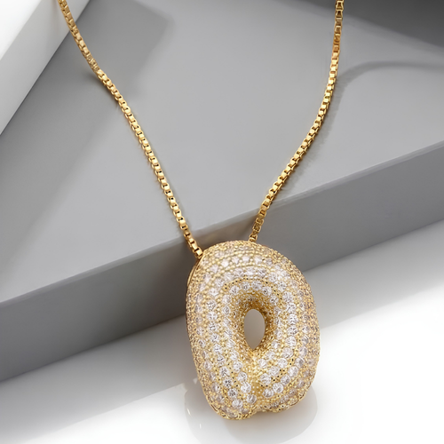 Bubble pave initial necklace - 18k gold plated