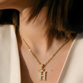 Initial Crown Detail Zirconia Letter Pendant Necklace - 18k Gold Plated