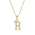 Initial Crown Detail Zirconia Letter Pendant Necklace - 18k Gold Plated