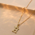 Initial Crown Detail Zirconia Letter Pendant Necklace - 18k Gold Plated