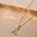 Initial Crown Detail Zirconia Letter Pendant Necklace - 18k Gold Plated