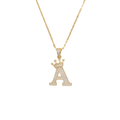 Initial Crown Detail Zirconia Letter Pendant Necklace - 18k Gold Plated