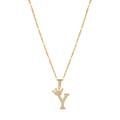 Initial Crown Detail Zirconia Letter Pendant Necklace - 18k Gold Plated